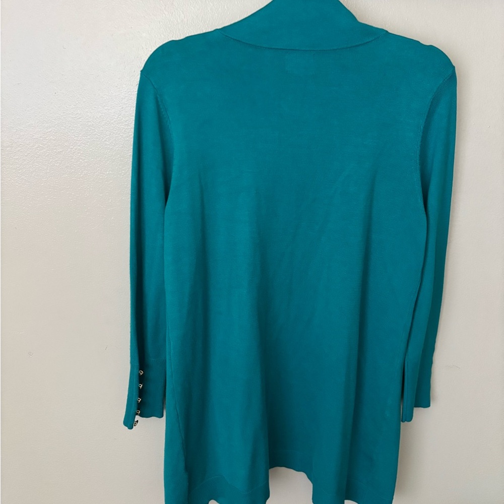 JM Collection Blue Lightweight Open Front Cardigan - Picture 2 of 4